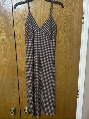 Lisa Says Gah Brown & Cream Plaid Midi Slip Dress